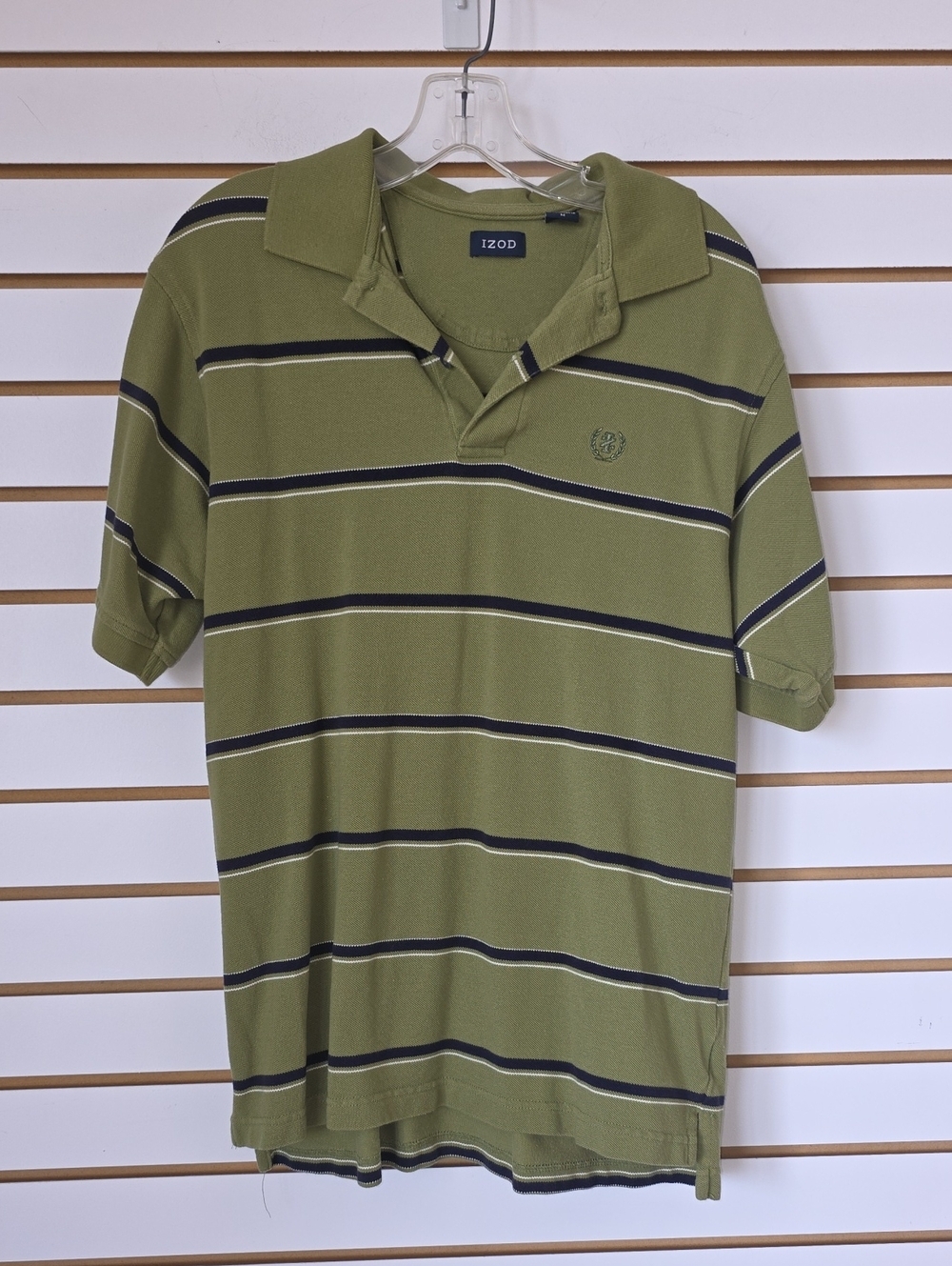 Izod Olive Green Striped Polo Shirt